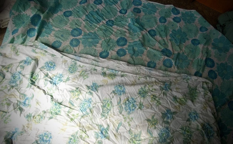 2 Retro Cotton Sheets - Blue Flowers Carousel 1