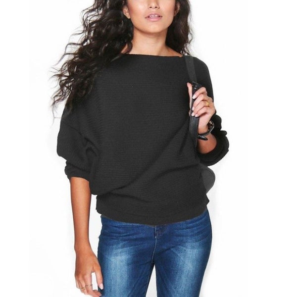 Loose Bat Sleeve Boat Neck Knit Womens Sweater Carousel 2