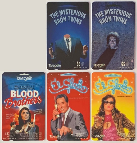Five NZ Event Phonecards - Kron Twins, Blood Brothers & El Globo Carousel 1