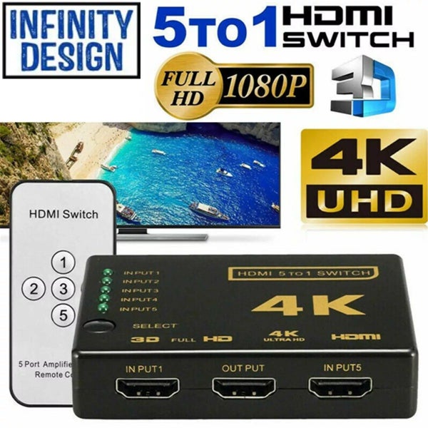 5 Port HDMI 4K Hub Multi Splitter For 3D HDTV 1080P 1X5 1 in 5 out Carousel 1