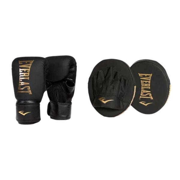 Everlast Elite Cardio Boxing Gloves & Focus-Mitt Combo Black/Gold Fitness Pack Carousel 1