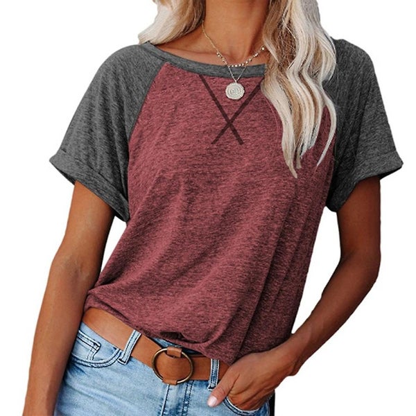 Women's Casual Short Sleeve T Shirts Raglan Rolled Sleeve Loose Side Split Tuni Carousel 1