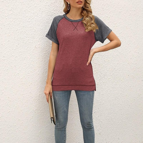 Women's Casual Short Sleeve T Shirts Raglan Rolled Sleeve Loose Side Split Tuni Carousel 5