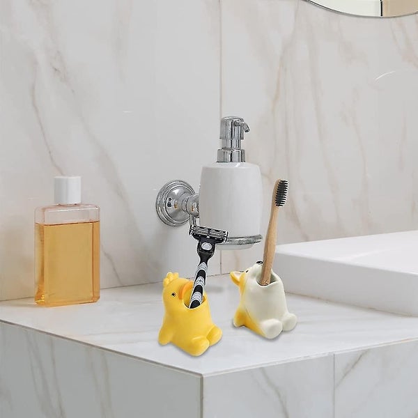 2-Pack Cute Animal Shaped Toothbrush Holder - Creative Bathroom Organizer (Duck) Carousel 3