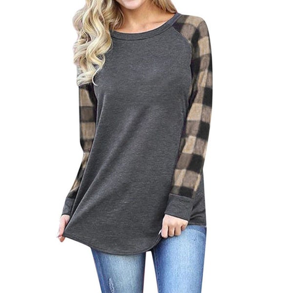 Plain Long Sleeve Plaid Blouse Carousel 2