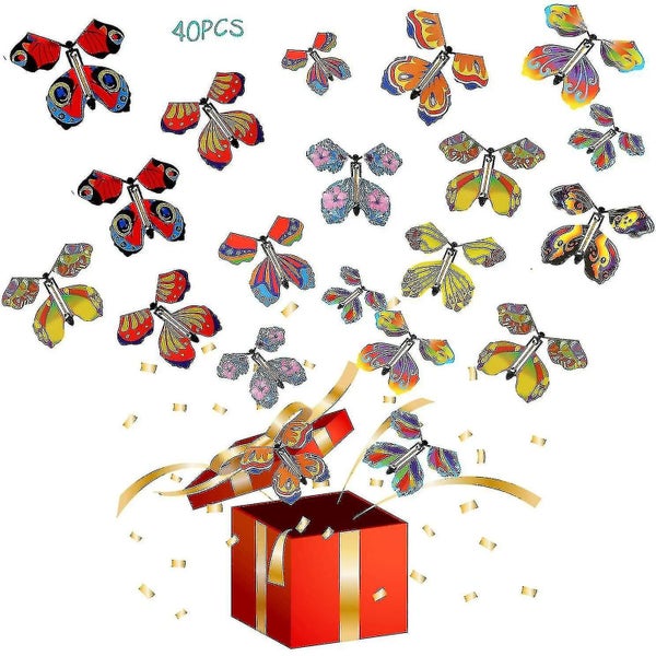 40 Pieces Of Magic Flying Butterfly Fairy Flying Toy Clockwork Rubber Band Power Carousel 1