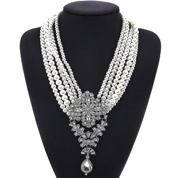 Women Necklace Multilayered Pearl Crystal Gem Alloy Pendant For Birthday Gift Carousel 1