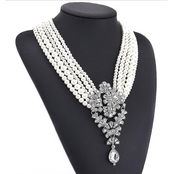 Women Necklace Multilayered Pearl Crystal Gem Alloy Pendant For Birthday Gift Carousel 2