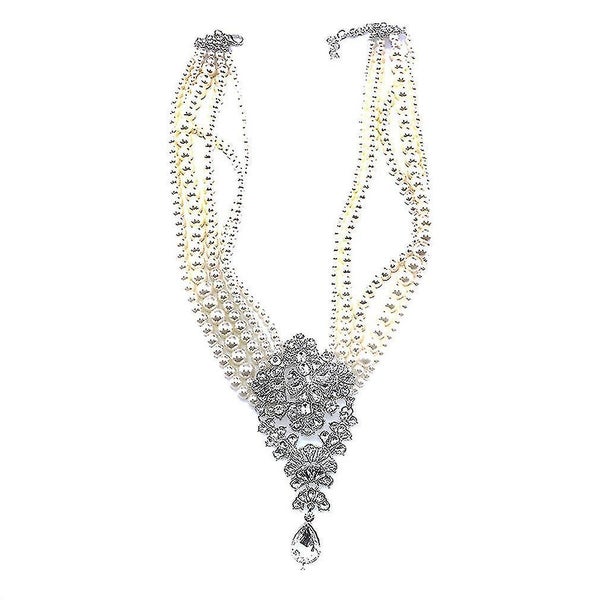 Women Necklace Multilayered Pearl Crystal Gem Alloy Pendant For Birthday Gift Carousel 3