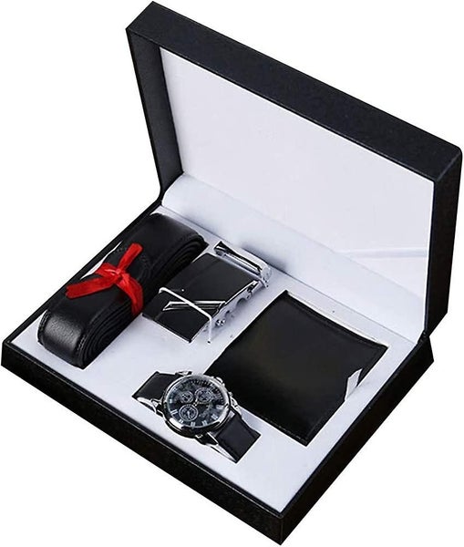 Men's Watch Men's Belt Wallet 3 Piece Accessory Box Gift Set Quartz Analog Fathe Carousel 1