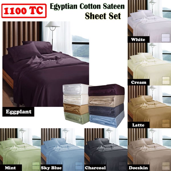 1100Tc Egyptian Cotton Sateen Sheet Set Eggplant King Carousel 2