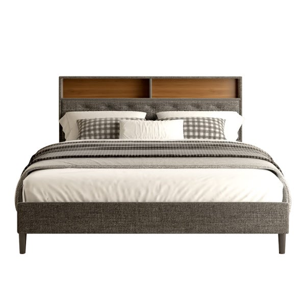 LED Bed Frame with Storage Headboard Queen Size Platform Mattress Base Wooden Carousel 8