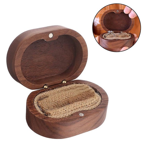 Wedding Ring Box With Magnetic Retro Wood Ring Bearer Rustic Wooden Vintage Ring Carousel 1