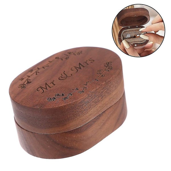 Wedding Ring Box With Magnetic Retro Wood Ring Bearer Rustic Wooden Vintage Ring Carousel 2