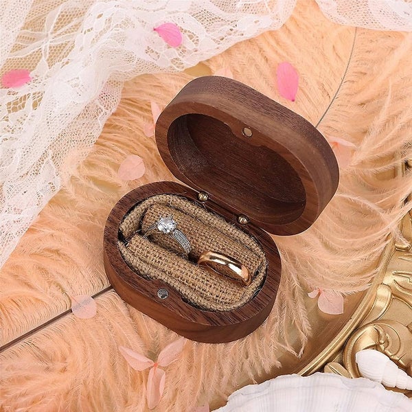 Wedding Ring Box With Magnetic Retro Wood Ring Bearer Rustic Wooden Vintage Ring Carousel 5