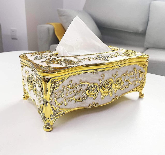 Golden Plastic Facial Tissue Box Cover - Elegant Holder for Bathroom, Bedroom, o Carousel 1
