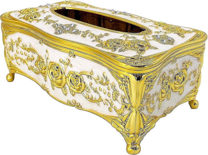 Golden Plastic Facial Tissue Box Cover - Elegant Holder for Bathroom, Bedroom, o Carousel 2