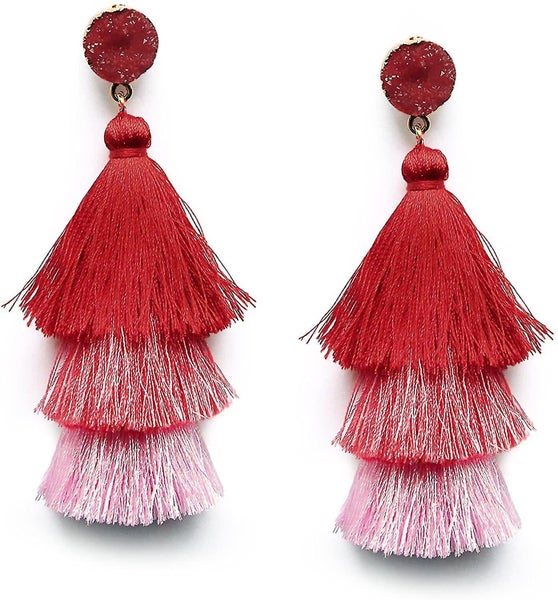Colorful Layered Tassel Earrings Bohemian Tiered Tassel Stud Dangle Carousel 1