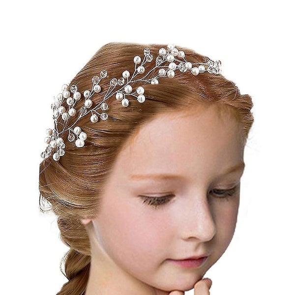 Bride Wedding Headband Silver Crystal Pearl Hair Vine Braid Headpiece Bridal Hai Carousel 4