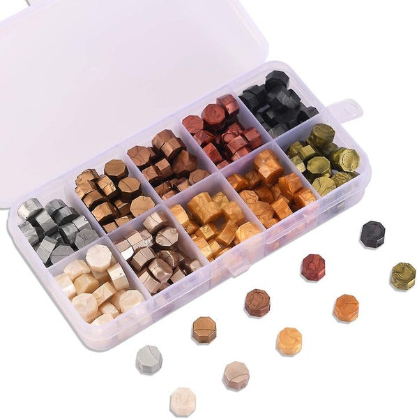 200pcs Sealing Wax Beads Packed In Plastic Box, 10 Colors Octagon Carousel 1