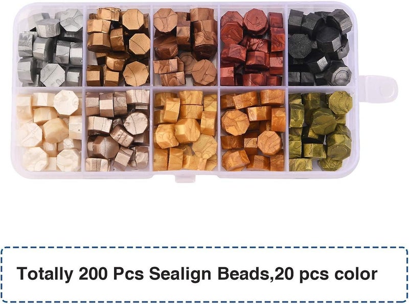 200pcs Sealing Wax Beads Packed In Plastic Box, 10 Colors Octagon Carousel 2
