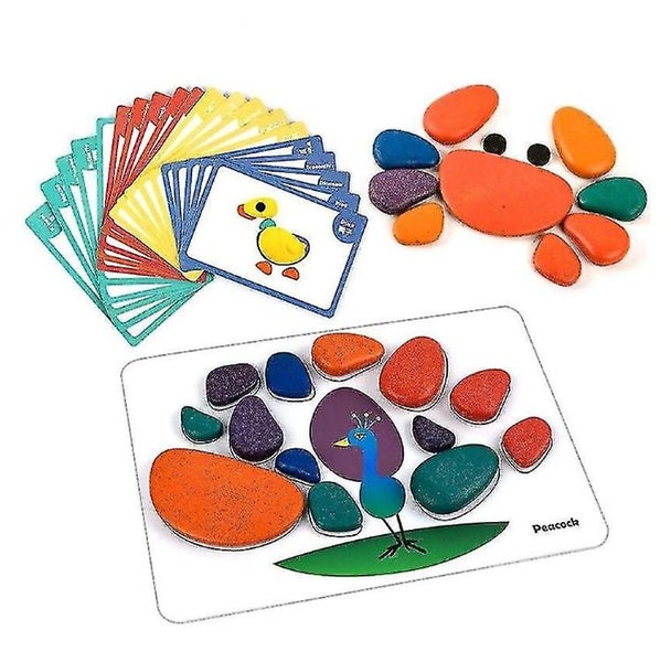 Baby Children's Wooden Toys Stone Pebbles Building Blocks Rainbow Toys Pebbles Carousel 1
