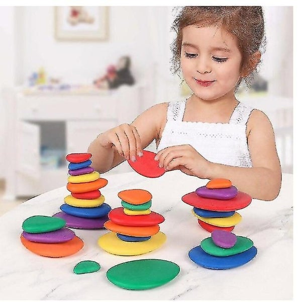 Baby Children's Wooden Toys Stone Pebbles Building Blocks Rainbow Toys Pebbles Carousel 4