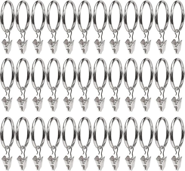 Strong 38mm Curtain Clips - Set of 36 Iron Curtain Rings with Clips for Curtains Carousel 1