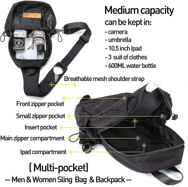 Small Black Sling Crossbody Backpack Shoulder Bag For Men Women Carousel 2