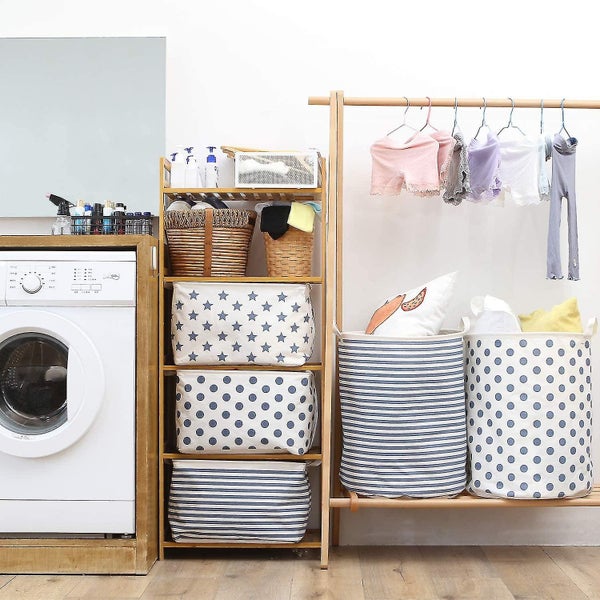 Waterproof Coated Cotton Fabric Folding Laundry Basket Burlap Storage Basket Sty Carousel 2