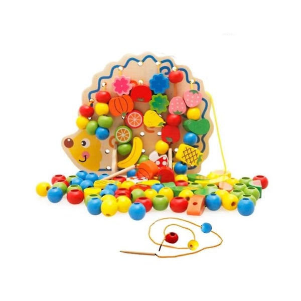 Children's Building Blocks Threading Children's Educational Toys Wooden Hedgeh Carousel 1