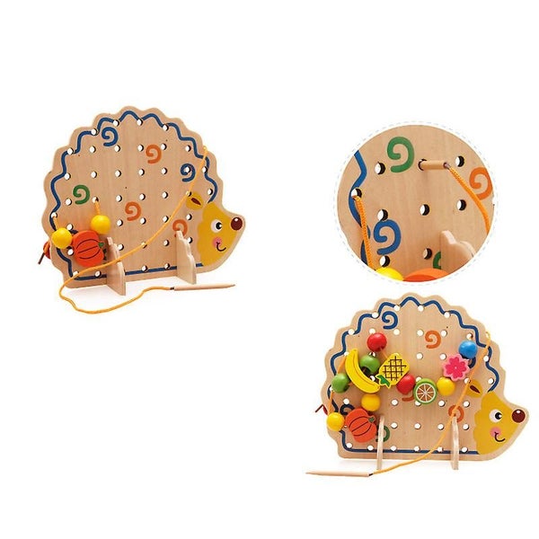 Children's Building Blocks Threading Children's Educational Toys Wooden Hedgeh Carousel 5