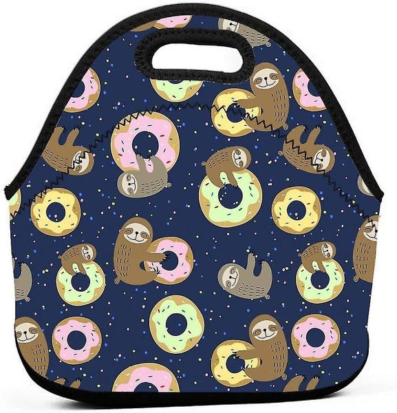 Sloth With Sweet Doughnuts Neoprene Lunch Bag Insulated Lunch Box Tote For Women Carousel 1