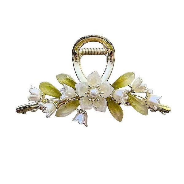 Pearl Flower Rhinestone Large Hairpin Back Of Head Shark Clip Carousel 1