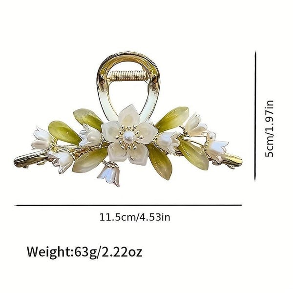 Pearl Flower Rhinestone Large Hairpin Back Of Head Shark Clip Carousel 2