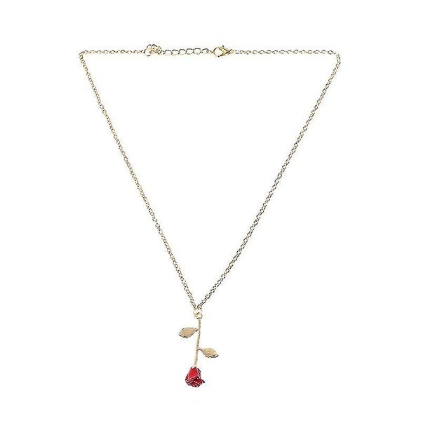 Beauty And Beast Golden Filled 3d Red Rose Pendant Necklaces For Women Jewelry Carousel 1
