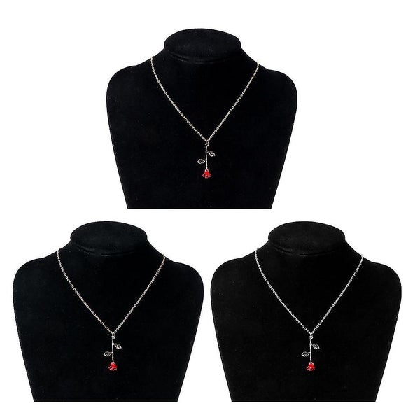 Beauty And Beast Golden Filled 3d Red Rose Pendant Necklaces For Women Jewelry Carousel 2