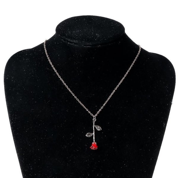 Beauty And Beast Golden Filled 3d Red Rose Pendant Necklaces For Women Jewelry Carousel 5