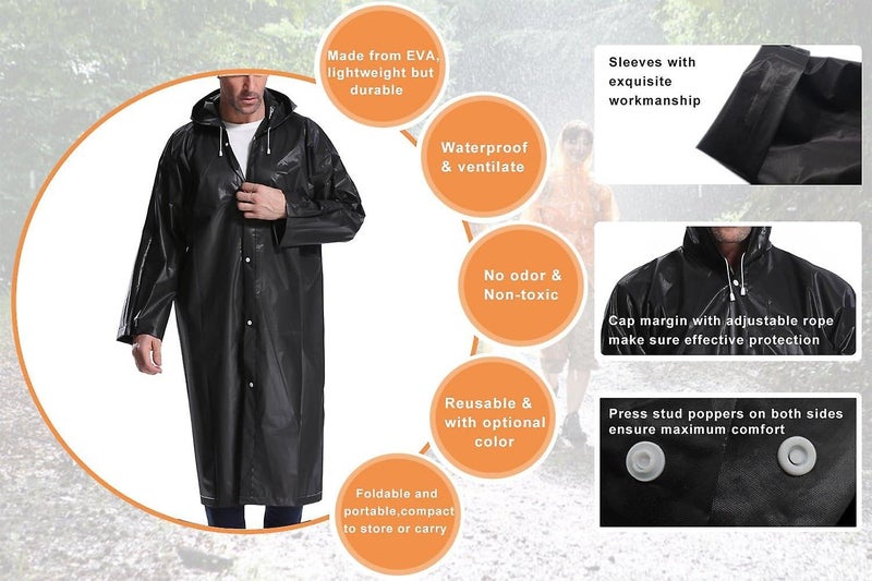 2pcs Hooded Rain Poncho Eva Waterproof Translucent Rain Cape Raincoat Unisex Carousel 2