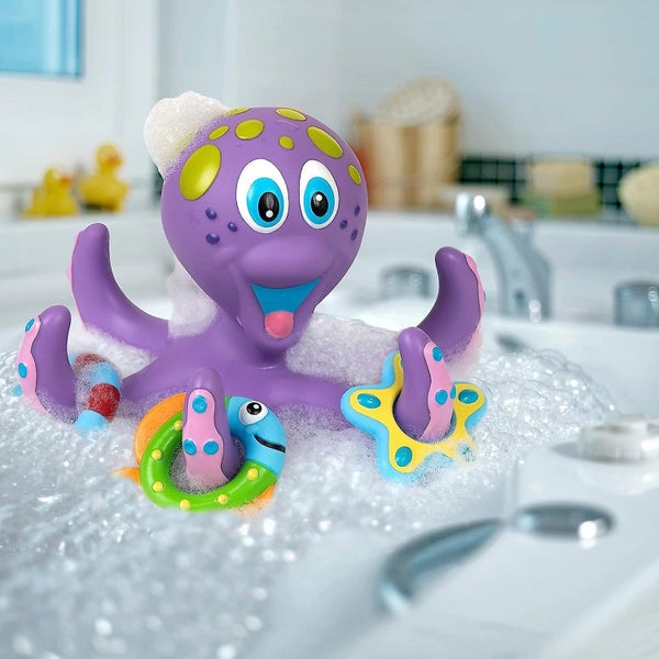 Nuby Purple Floating Octopus Bathing Toy With 3 Hoopla Rings Interactive Bath Carousel 1