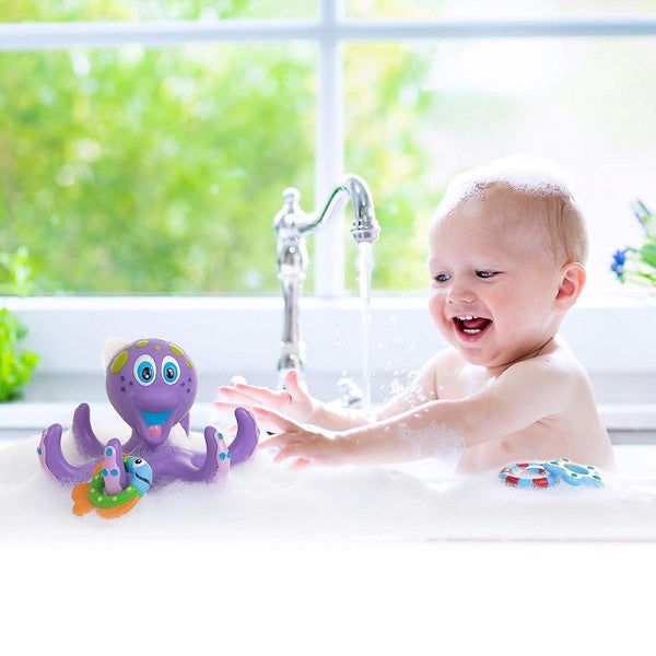 Nuby Purple Floating Octopus Bathing Toy With 3 Hoopla Rings Interactive Bath Carousel 2