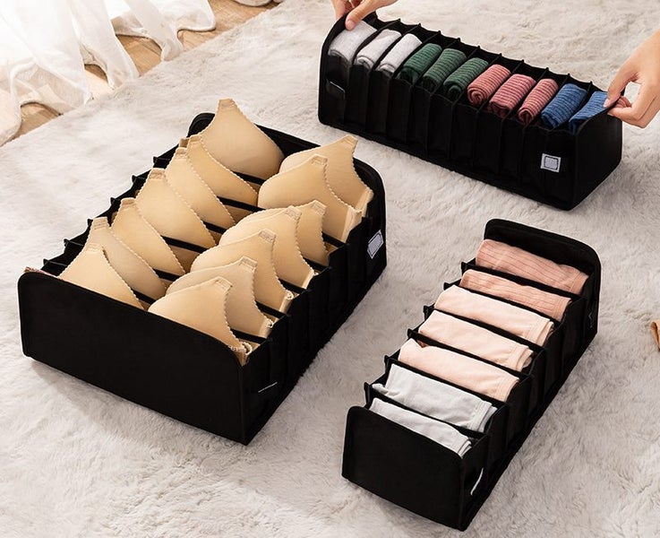 3pcs/Set, Underwear Panty Socks Storage Box Cotton Fabric Home Drawer Type Sorti Carousel 1