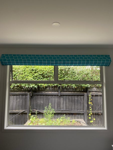 Teal blue & white Roman Blind Carousel 1
