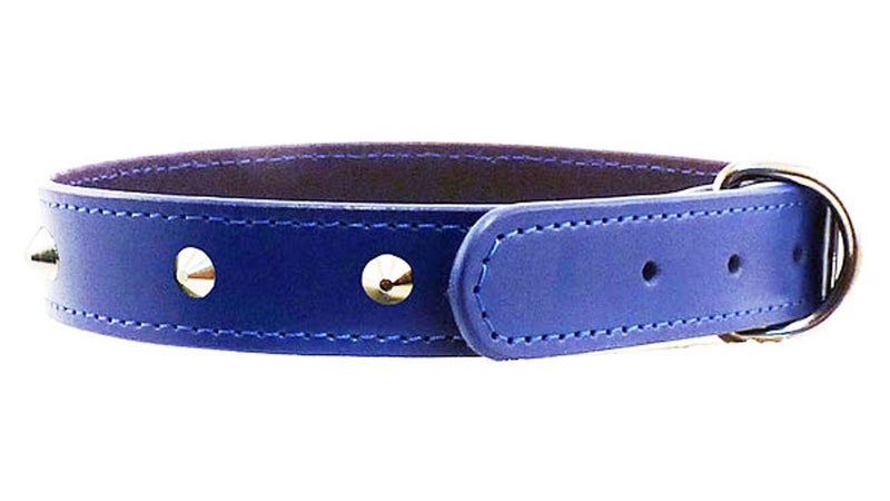 DELUXE LEATHER DOG COLLAR STUDS LARGE 60CM BLUE Carousel 1