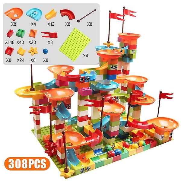 77 231 308pcs Marble Race Run Big Block Building Blocks Set Funnel Slide Block Carousel 1