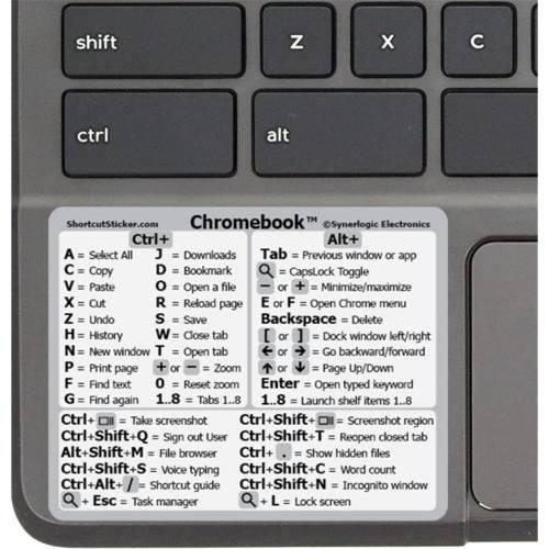 Chromebook OS Laptop Reference Keyboard Shortcut Sticker - White, No-Residue Carousel 1