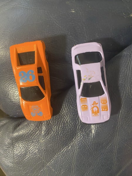 2 Vintage VP Racing Car Orange /white 2-1/2" Plastic Carousel 1