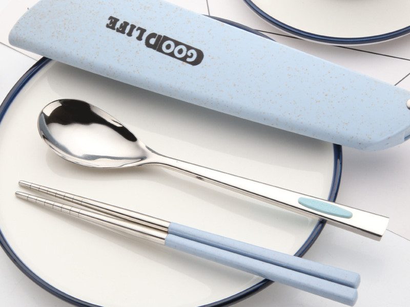 Spoon and Chopsticks Set with Storage Box, 3 PCS Flatware Set, 3PCS Tableware Se Carousel 1