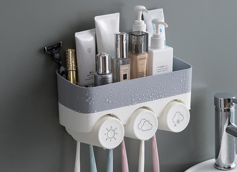 3 Cups Wall Mounted Toothbrush Holder Set Multi-function Toothbrush Holder Carousel 2