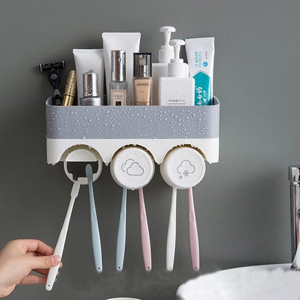 3 Cups Wall Mounted Toothbrush Holder Set Multi-function Toothbrush Holder Carousel 4